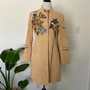 Bagatelle Tan Suede Embroidered Jacket Coat